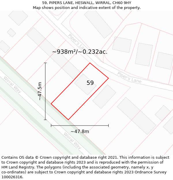 59, PIPERS LANE, HESWALL, WIRRAL, CH60 9HY: Plot and title map