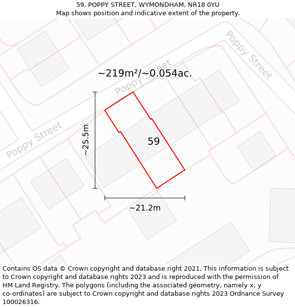 59, POPPY STREET, WYMONDHAM, NR18 0YU: Plot and title map