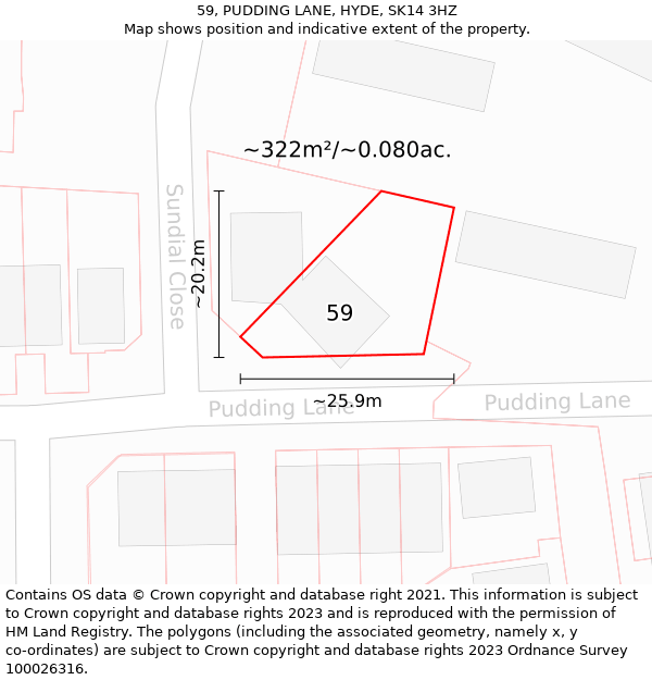 59, PUDDING LANE, HYDE, SK14 3HZ: Plot and title map