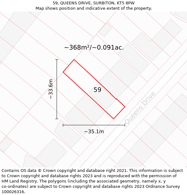 59, QUEENS DRIVE, SURBITON, KT5 8PW: Plot and title map