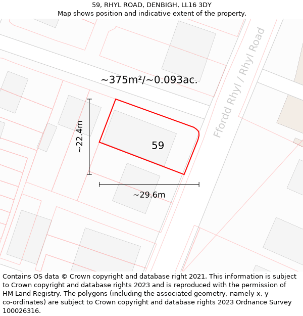 59, RHYL ROAD, DENBIGH, LL16 3DY: Plot and title map