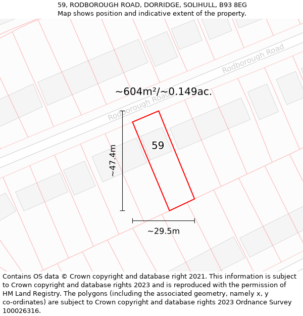 59, RODBOROUGH ROAD, DORRIDGE, SOLIHULL, B93 8EG: Plot and title map