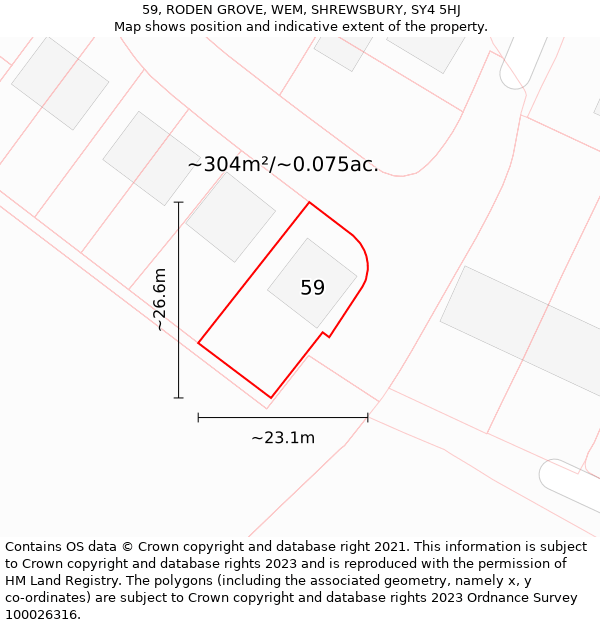 59, RODEN GROVE, WEM, SHREWSBURY, SY4 5HJ: Plot and title map