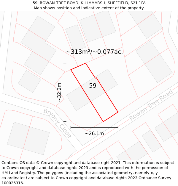 59, ROWAN TREE ROAD, KILLAMARSH, SHEFFIELD, S21 1FA: Plot and title map