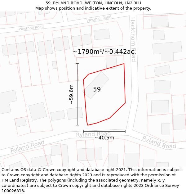 59, RYLAND ROAD, WELTON, LINCOLN, LN2 3LU: Plot and title map