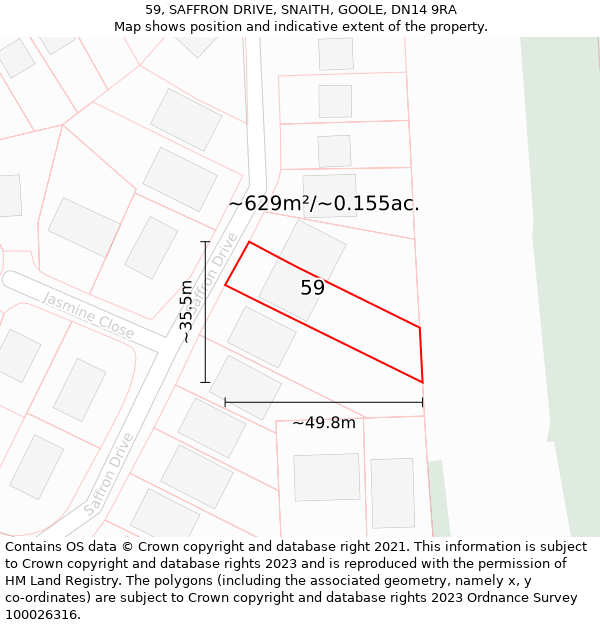 59, SAFFRON DRIVE, SNAITH, GOOLE, DN14 9RA: Plot and title map