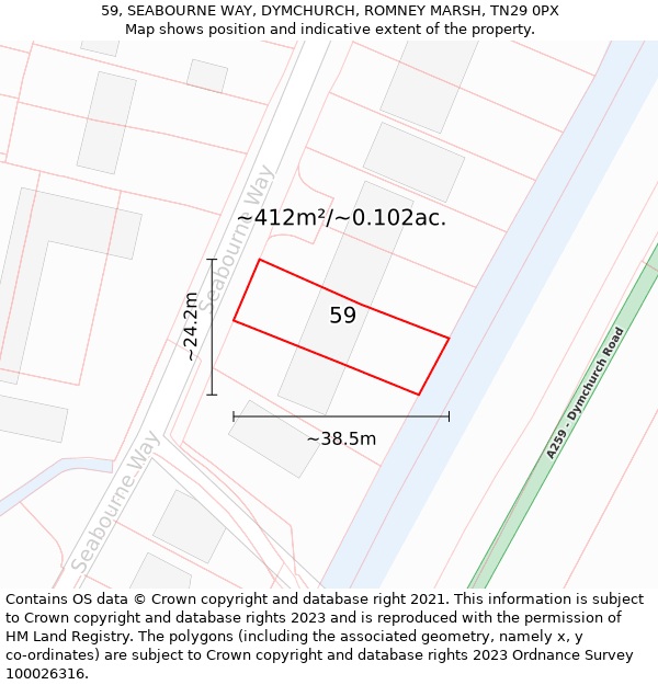 59, SEABOURNE WAY, DYMCHURCH, ROMNEY MARSH, TN29 0PX: Plot and title map