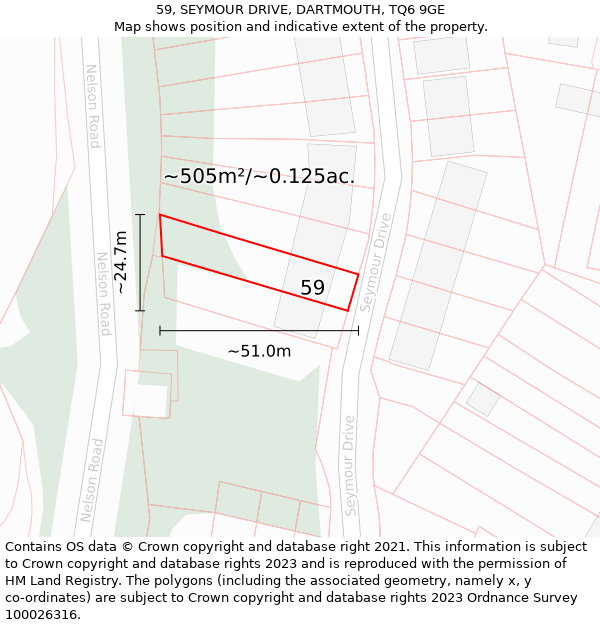 59, SEYMOUR DRIVE, DARTMOUTH, TQ6 9GE: Plot and title map