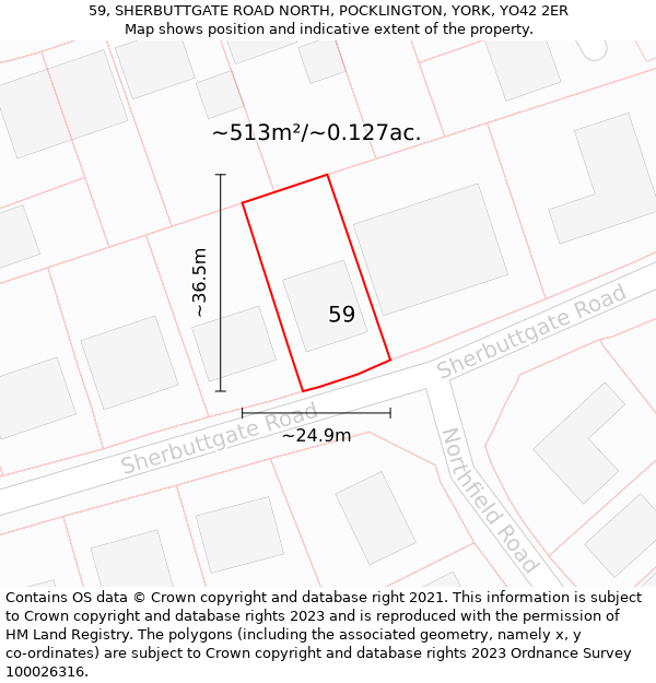 59, SHERBUTTGATE ROAD NORTH, POCKLINGTON, YORK, YO42 2ER: Plot and title map