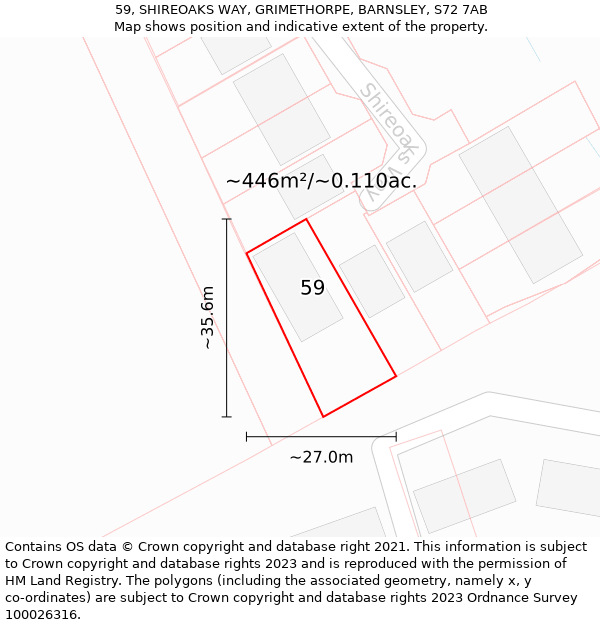 59, SHIREOAKS WAY, GRIMETHORPE, BARNSLEY, S72 7AB: Plot and title map