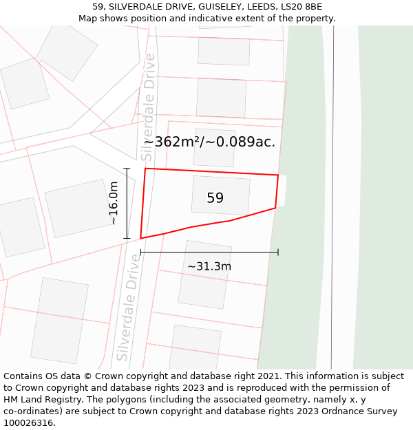 59, SILVERDALE DRIVE, GUISELEY, LEEDS, LS20 8BE: Plot and title map