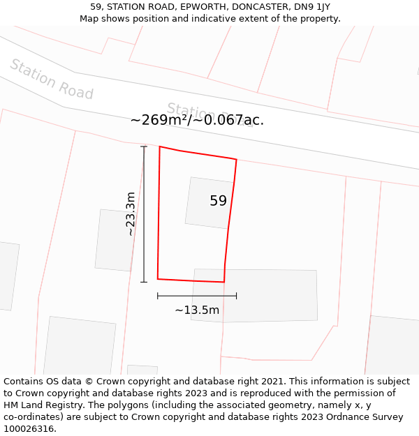 59, STATION ROAD, EPWORTH, DONCASTER, DN9 1JY: Plot and title map