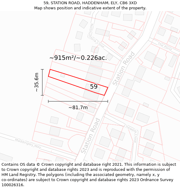 59, STATION ROAD, HADDENHAM, ELY, CB6 3XD: Plot and title map