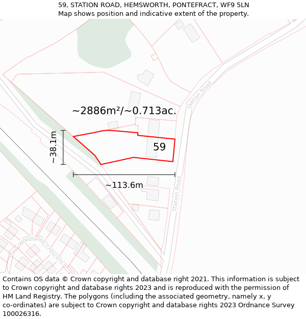 59, STATION ROAD, HEMSWORTH, PONTEFRACT, WF9 5LN: Plot and title map