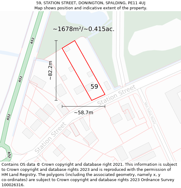 59, STATION STREET, DONINGTON, SPALDING, PE11 4UJ: Plot and title map