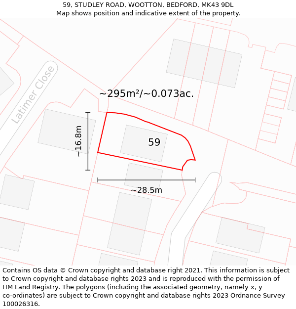 59, STUDLEY ROAD, WOOTTON, BEDFORD, MK43 9DL: Plot and title map