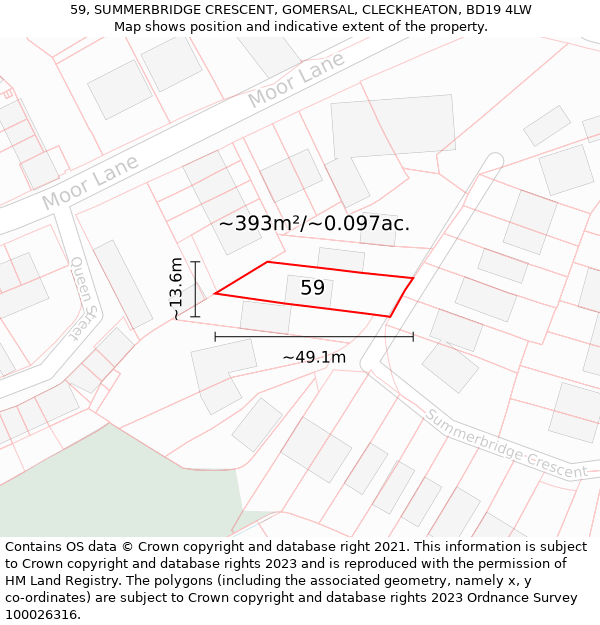 59, SUMMERBRIDGE CRESCENT, GOMERSAL, CLECKHEATON, BD19 4LW: Plot and title map