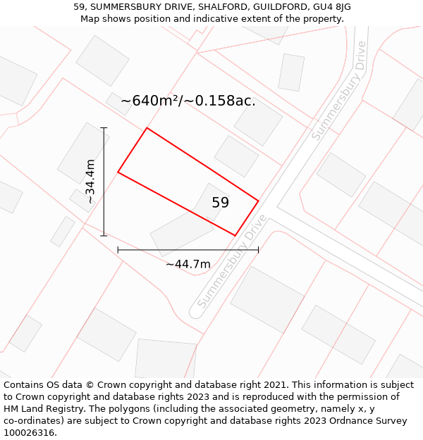 59, SUMMERSBURY DRIVE, SHALFORD, GUILDFORD, GU4 8JG: Plot and title map