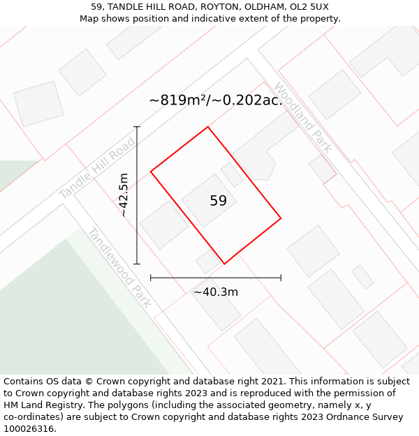 59, TANDLE HILL ROAD, ROYTON, OLDHAM, OL2 5UX: Plot and title map