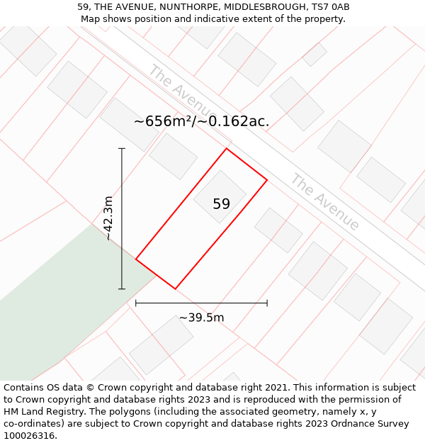 59, THE AVENUE, NUNTHORPE, MIDDLESBROUGH, TS7 0AB: Plot and title map