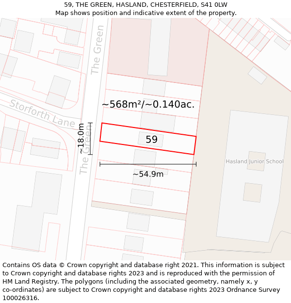 59, THE GREEN, HASLAND, CHESTERFIELD, S41 0LW: Plot and title map