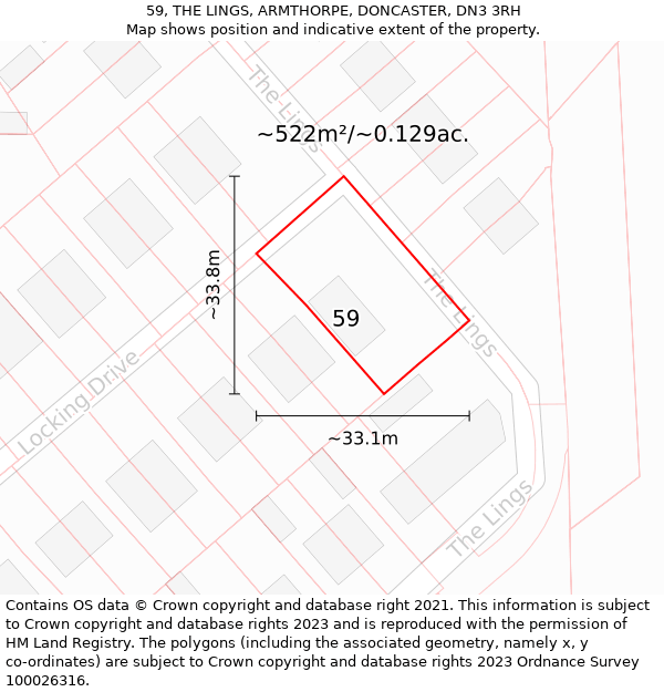 59, THE LINGS, ARMTHORPE, DONCASTER, DN3 3RH: Plot and title map