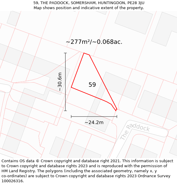 59, THE PADDOCK, SOMERSHAM, HUNTINGDON, PE28 3JU: Plot and title map