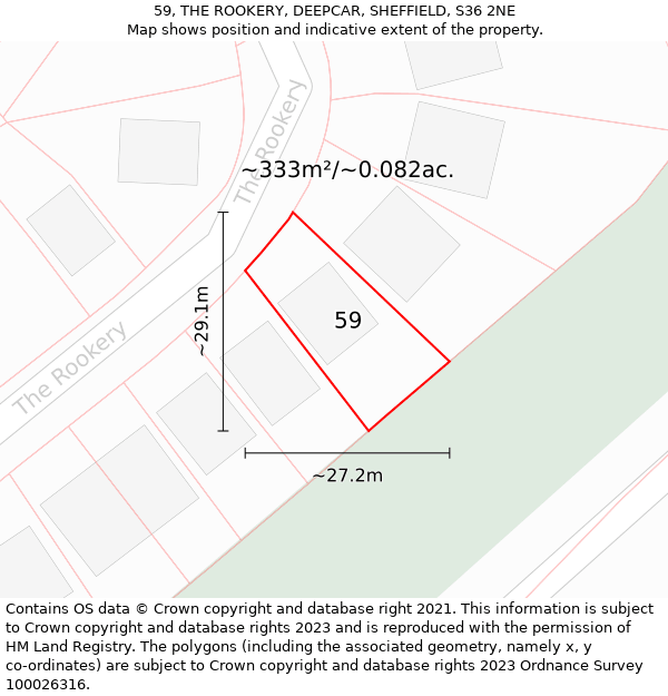 59, THE ROOKERY, DEEPCAR, SHEFFIELD, S36 2NE: Plot and title map