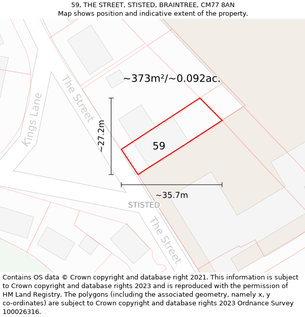 59, THE STREET, STISTED, BRAINTREE, CM77 8AN: Plot and title map