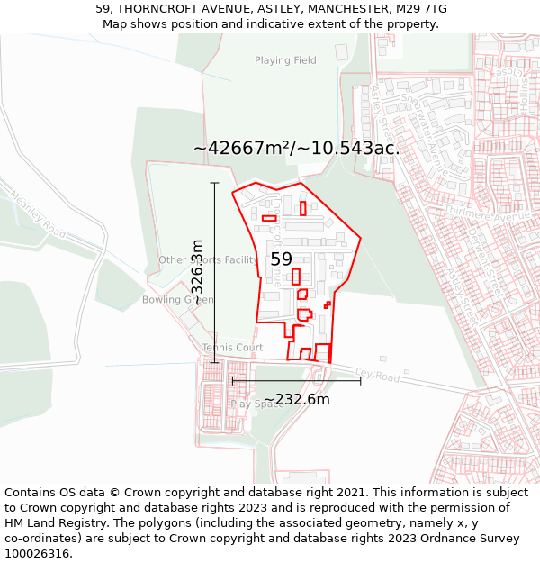 59, THORNCROFT AVENUE, ASTLEY, MANCHESTER, M29 7TG: Plot and title map