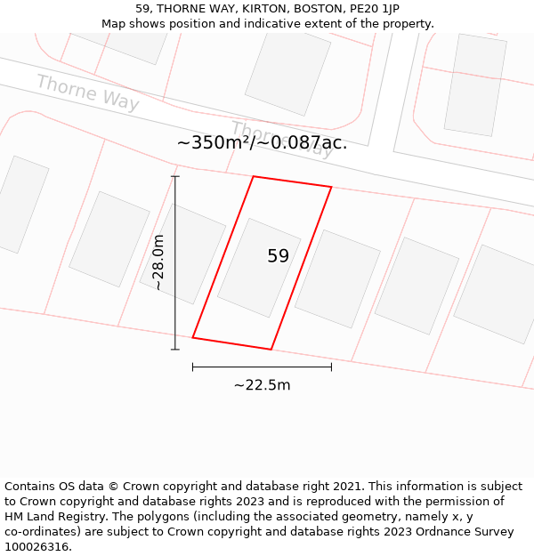 59, THORNE WAY, KIRTON, BOSTON, PE20 1JP: Plot and title map