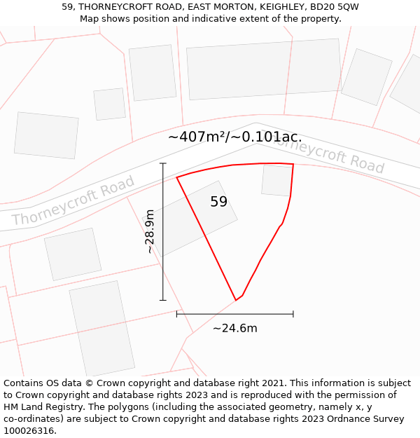 59, THORNEYCROFT ROAD, EAST MORTON, KEIGHLEY, BD20 5QW: Plot and title map