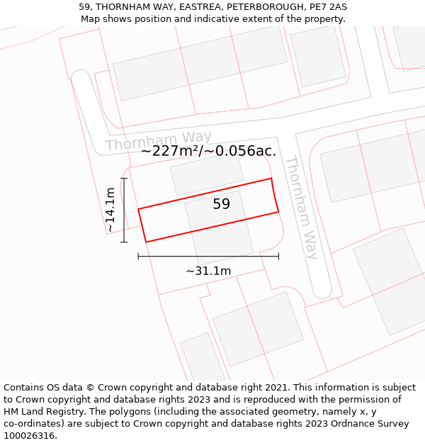 59, THORNHAM WAY, EASTREA, PETERBOROUGH, PE7 2AS: Plot and title map