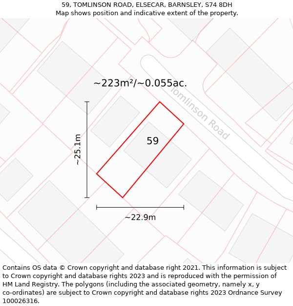 59, TOMLINSON ROAD, ELSECAR, BARNSLEY, S74 8DH: Plot and title map