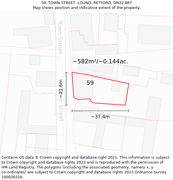 59, TOWN STREET, LOUND, RETFORD, DN22 8RT: Plot and title map