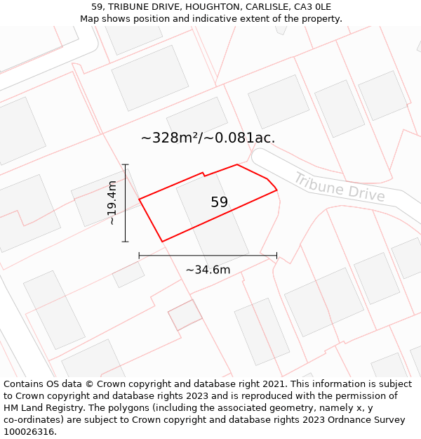 59, TRIBUNE DRIVE, HOUGHTON, CARLISLE, CA3 0LE: Plot and title map