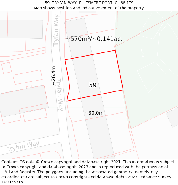 59, TRYFAN WAY, ELLESMERE PORT, CH66 1TS: Plot and title map