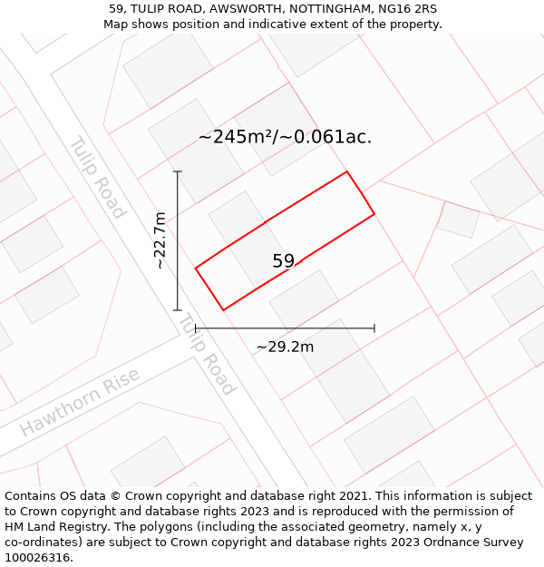 59, TULIP ROAD, AWSWORTH, NOTTINGHAM, NG16 2RS: Plot and title map