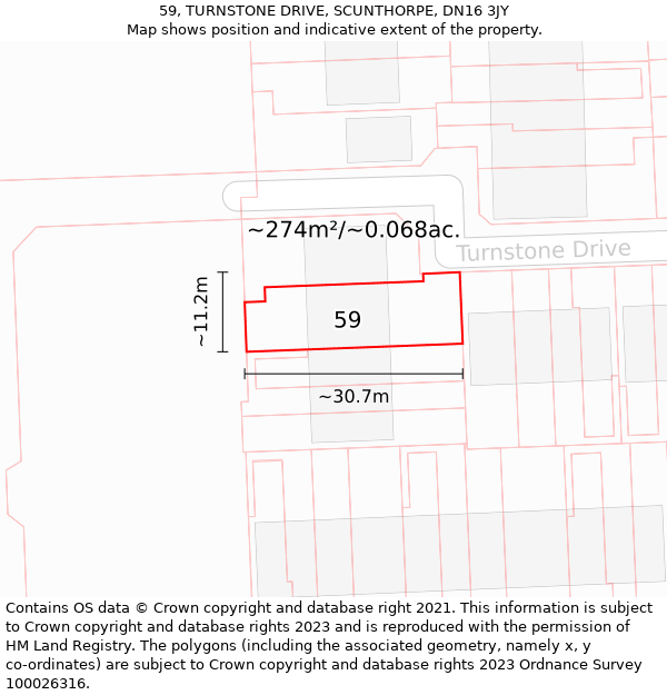 59, TURNSTONE DRIVE, SCUNTHORPE, DN16 3JY: Plot and title map