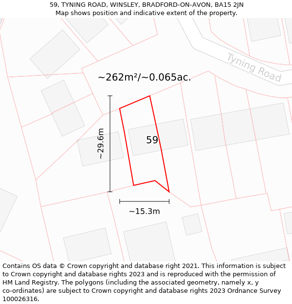 59, TYNING ROAD, WINSLEY, BRADFORD-ON-AVON, BA15 2JN: Plot and title map