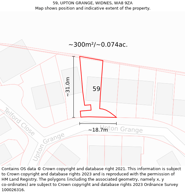 59, UPTON GRANGE, WIDNES, WA8 9ZA: Plot and title map