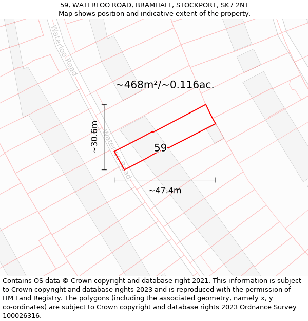 59, WATERLOO ROAD, BRAMHALL, STOCKPORT, SK7 2NT: Plot and title map