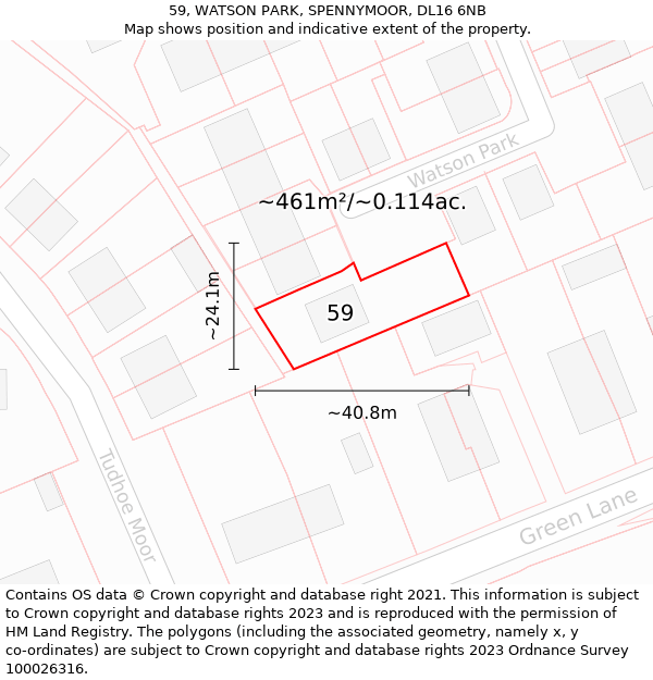 59, WATSON PARK, SPENNYMOOR, DL16 6NB: Plot and title map