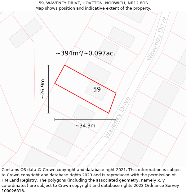 59, WAVENEY DRIVE, HOVETON, NORWICH, NR12 8DS: Plot and title map