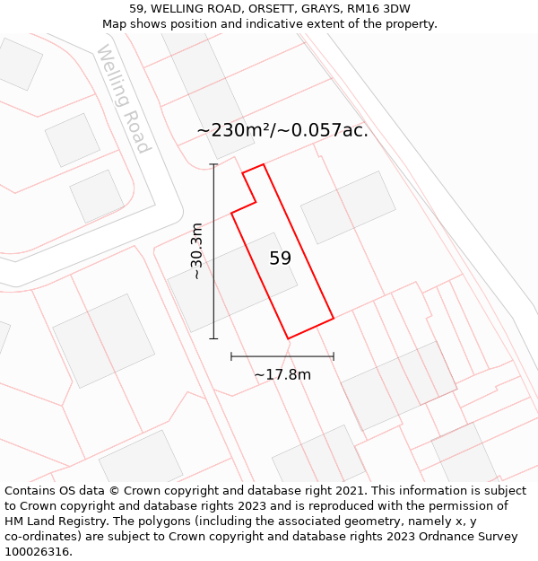 59, WELLING ROAD, ORSETT, GRAYS, RM16 3DW: Plot and title map