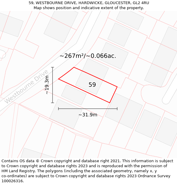 59, WESTBOURNE DRIVE, HARDWICKE, GLOUCESTER, GL2 4RU: Plot and title map