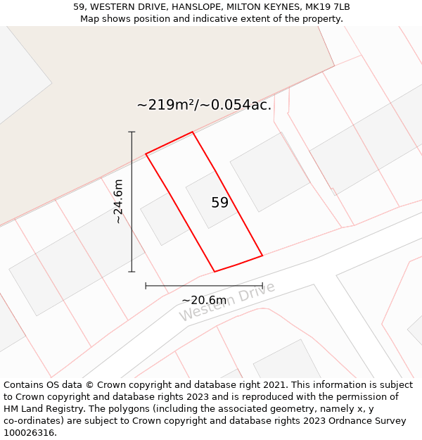 59, WESTERN DRIVE, HANSLOPE, MILTON KEYNES, MK19 7LB: Plot and title map