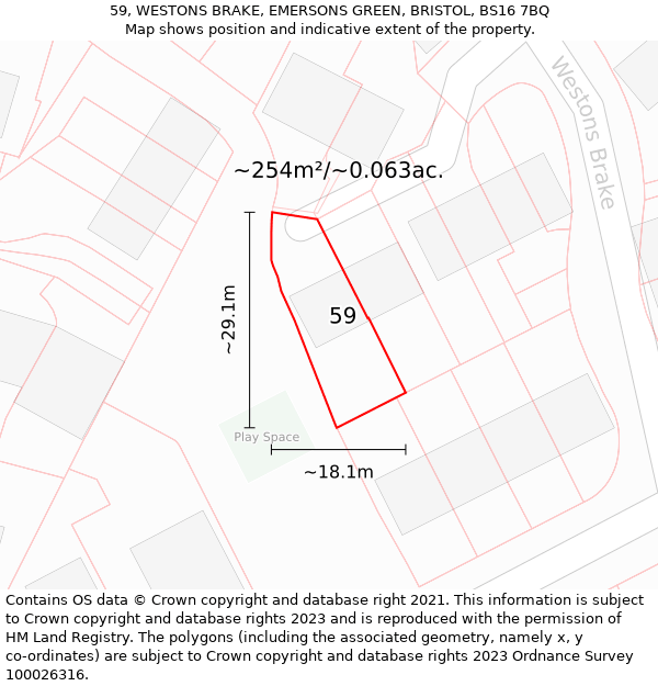 59, WESTONS BRAKE, EMERSONS GREEN, BRISTOL, BS16 7BQ: Plot and title map