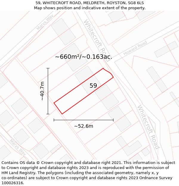 59, WHITECROFT ROAD, MELDRETH, ROYSTON, SG8 6LS: Plot and title map