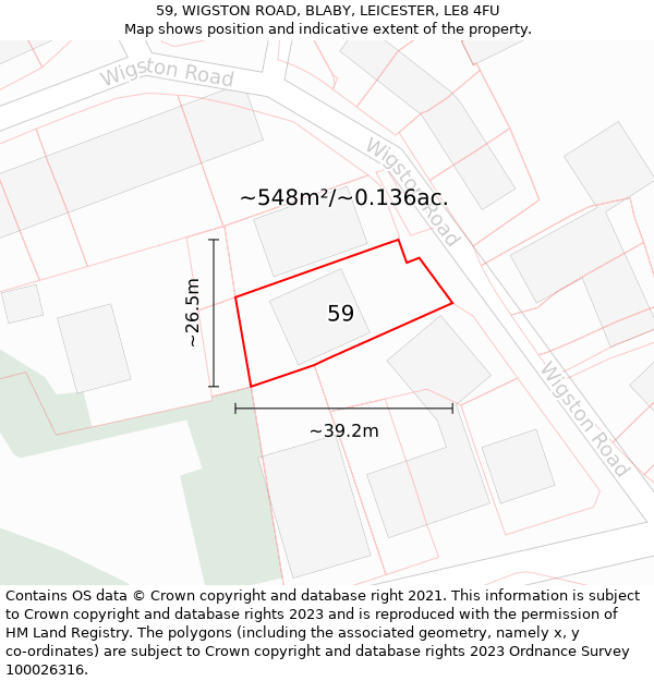 59, WIGSTON ROAD, BLABY, LEICESTER, LE8 4FU: Plot and title map